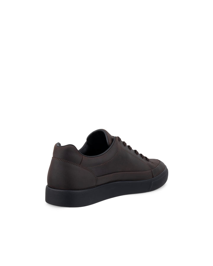 ECCO Soft 10 low-top sneaker with lace-up front, dark brown upper and side profile