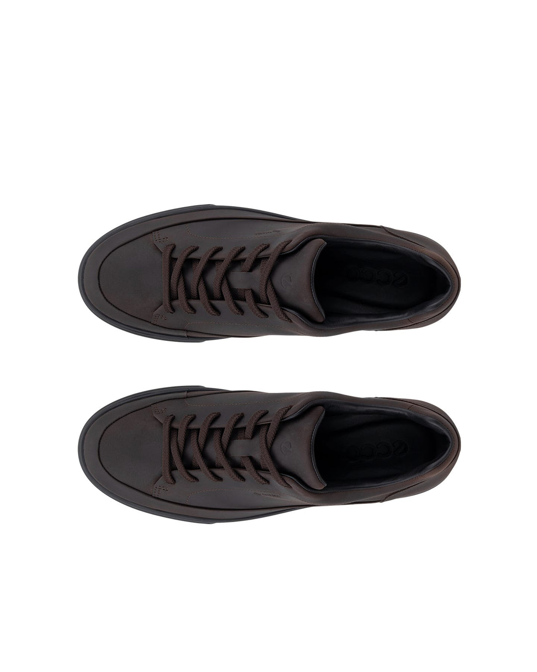 ECCO Soft 10 lace-up sneakers top view, dark brown leather uppers and black soles