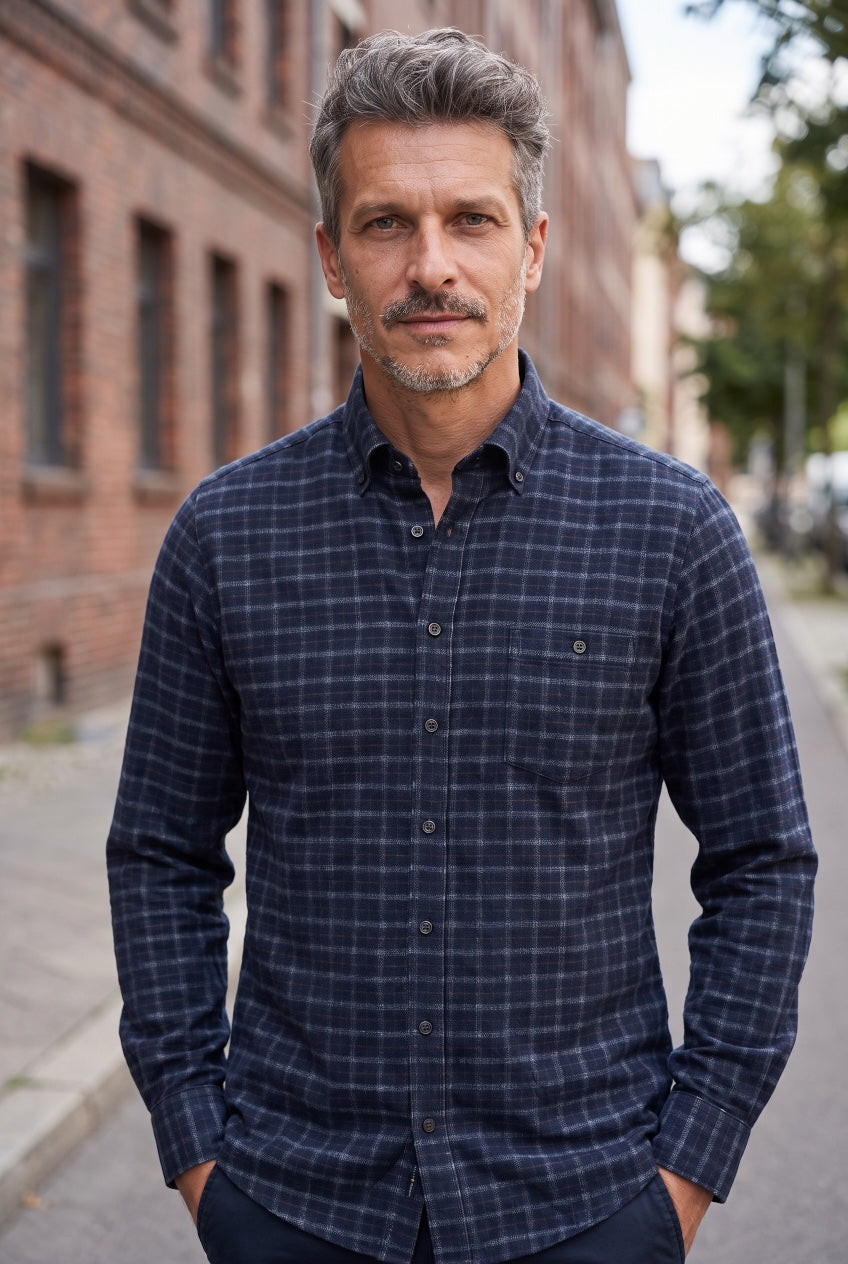 CASA MODA NAVY CHECK SHIRT