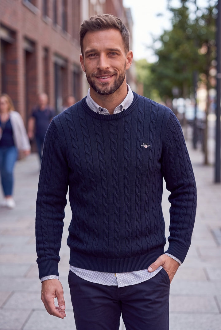 GANT NAVY CLASSIC CABLE KNIT SWEAT