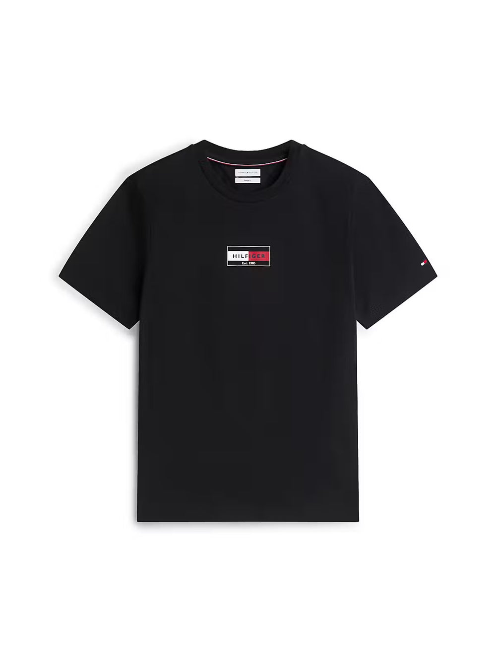 Men's dark navy flag logo T-shirt with small chest graphic patch
