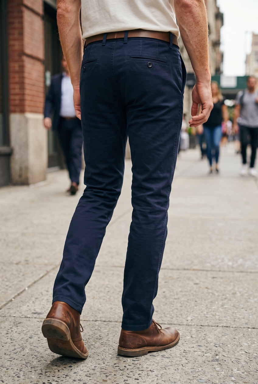 MEYER NAVY STRETCH WAISTBAND CHINOS