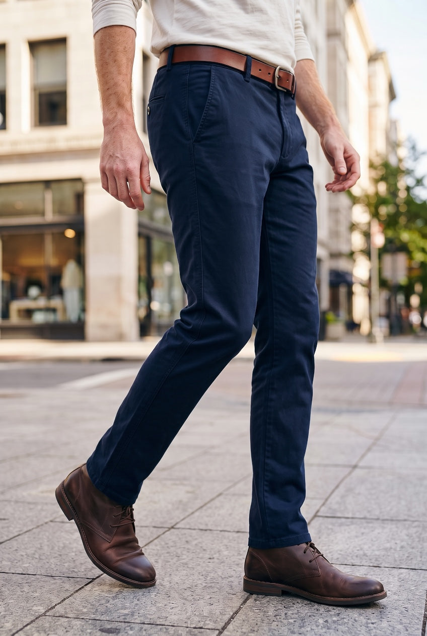 MEYER NAVY STRETCH WAISTBAND CHINOS