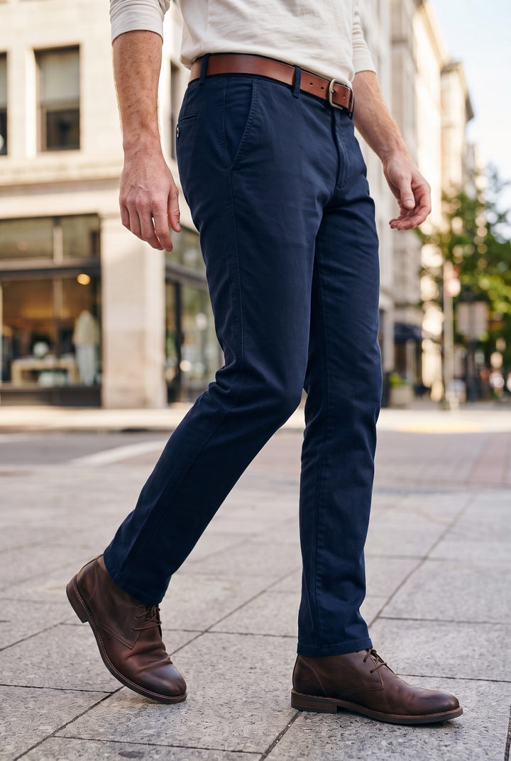MEYER NAVY STRETCH WAISTBAND CHINOS