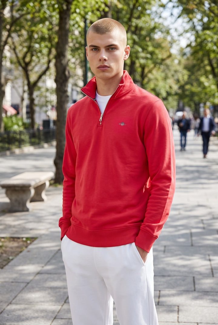 Rose GANT half-zip pullover sweatshirt with long sleeves