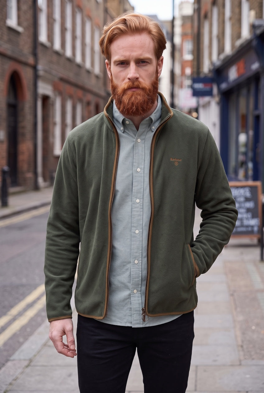 BARBOUR OLIVE HARWOOD ZIP TRU FLEECE