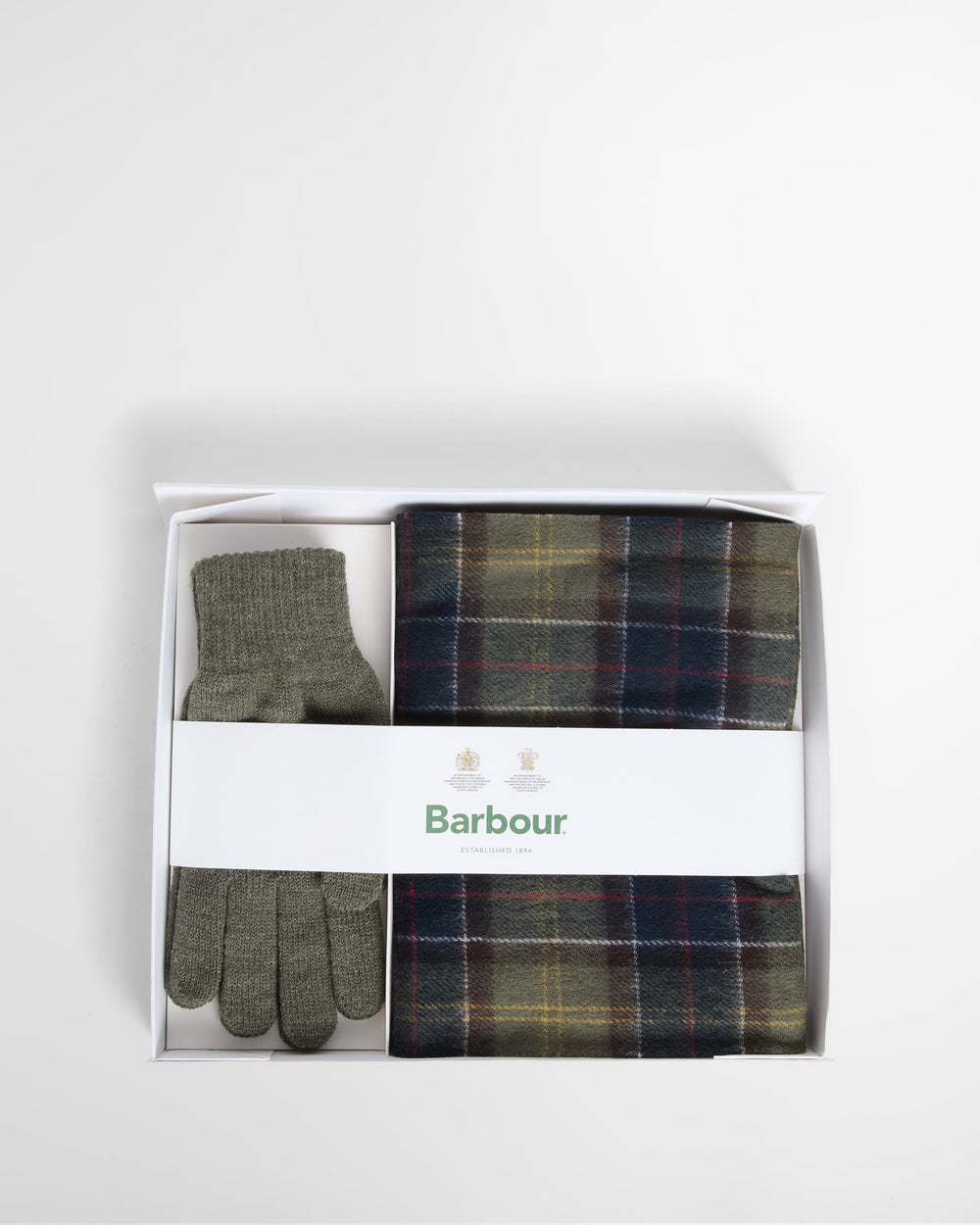 Barbour tartan scarf and knit glove set in gift box
