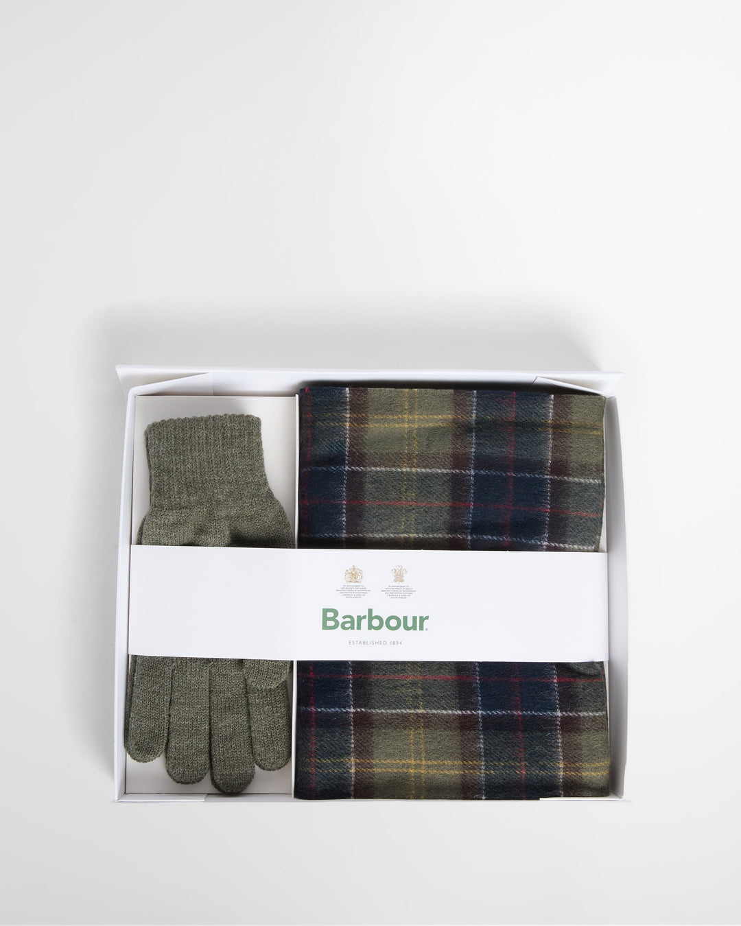 Barbour tartan scarf and knit glove set in gift box