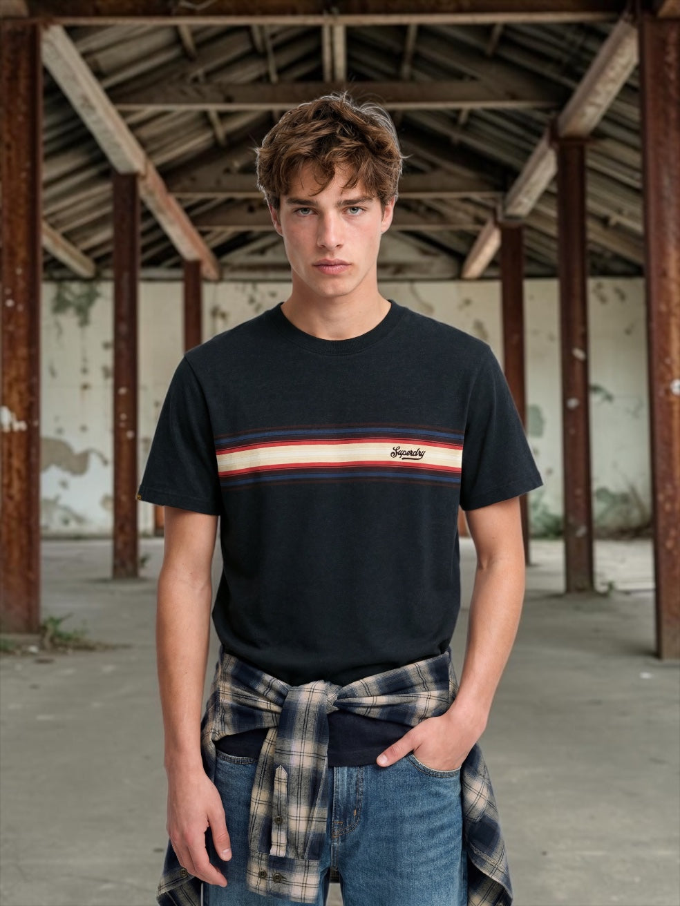 SUPERDRY BLACK OUTDOOR STRIPE LOGO RELAX TEE