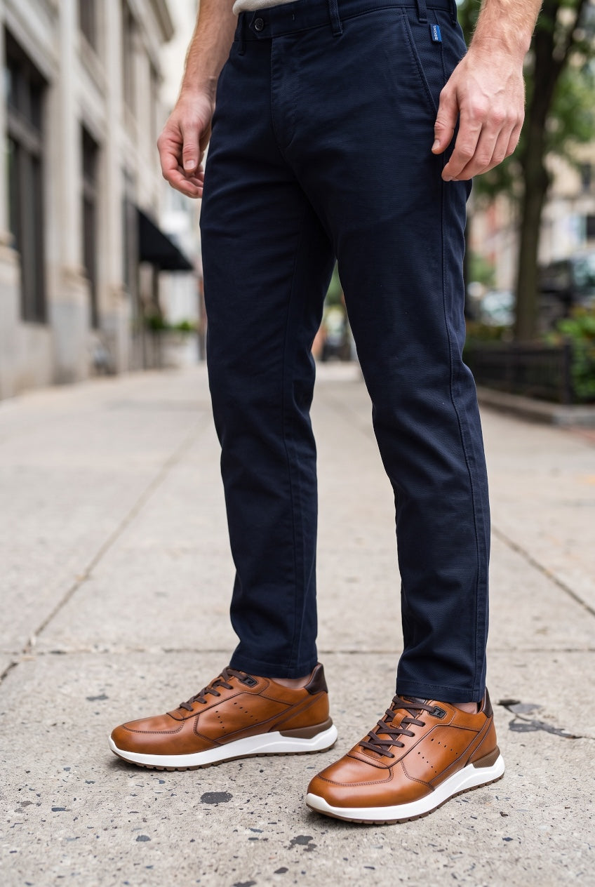 BRUHL PARMA B navy chino pants, zip fly with front pockets