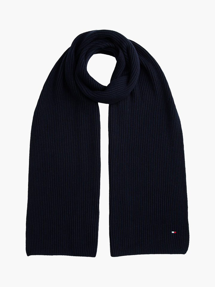 TOMMY HILFIGER navy knit cotton scarf with small flag logo
