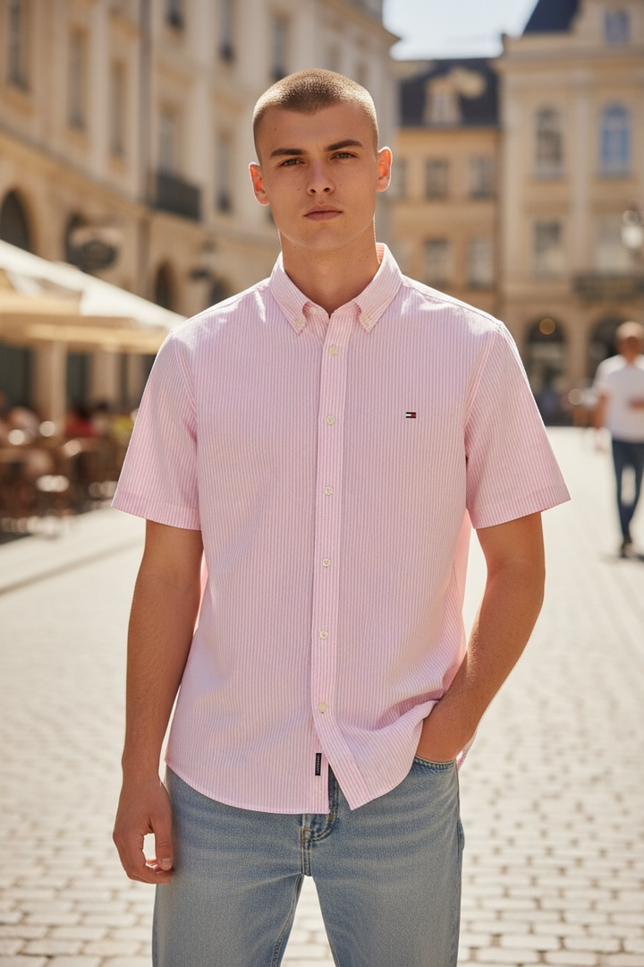 TOMMY HILFIGER POP PINK STRIPE SS SHIRT