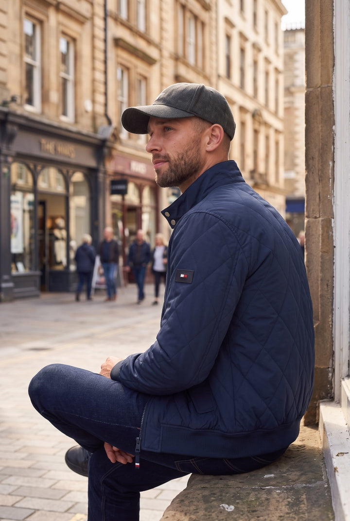 TOMMY HILFIGER  NAVY PACKABLE QUILTED HARRINGTON