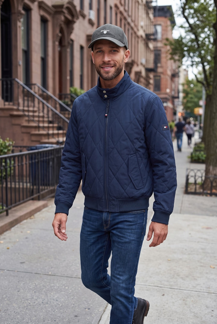 TOMMY HILFIGER  NAVY PACKABLE QUILTED HARRINGTON