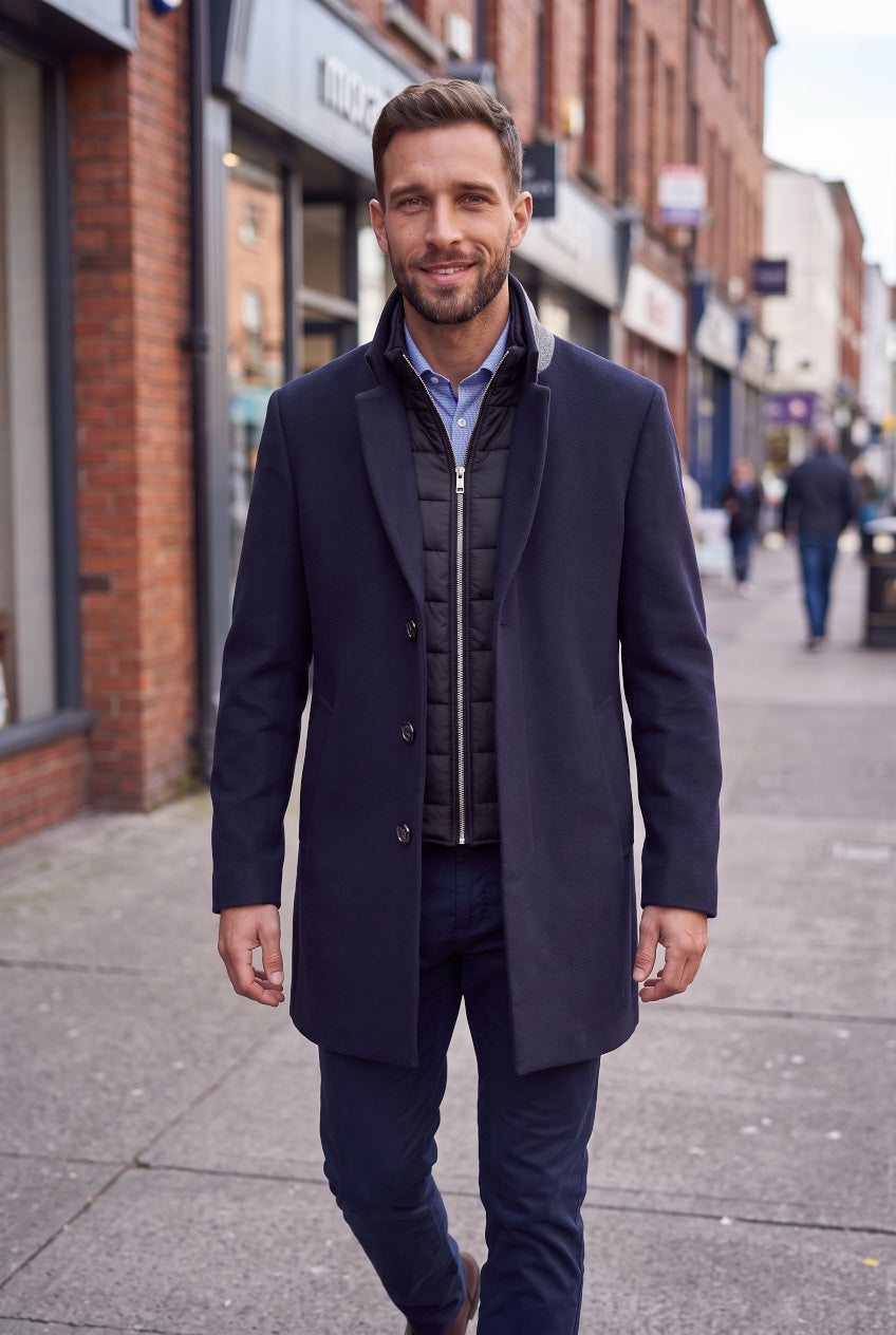 REMUS HARRIS WOOL NAVY OVERCOAT