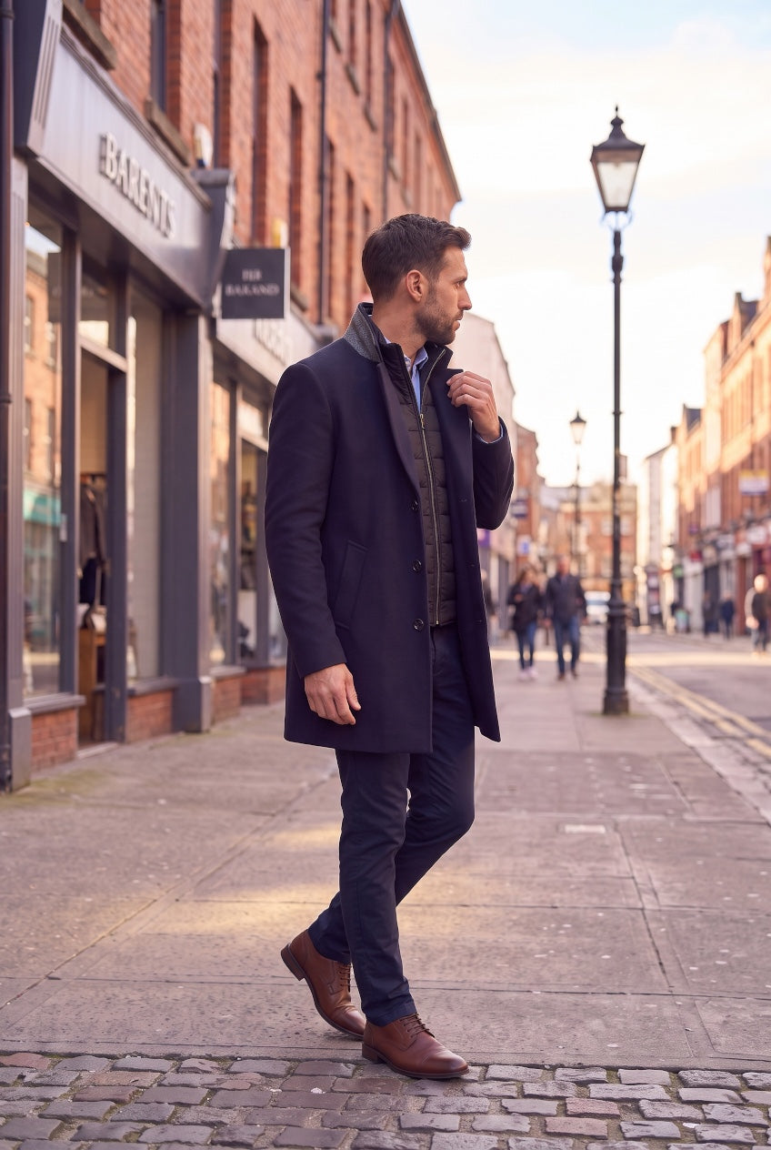 REMUS HARRIS WOOL NAVY OVERCOAT