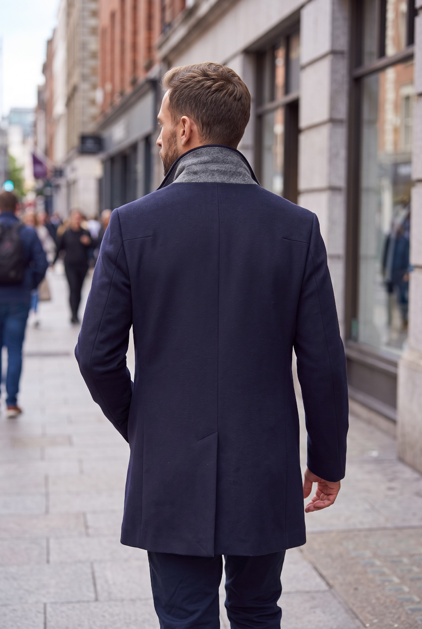 REMUS HARRIS WOOL NAVY OVERCOAT