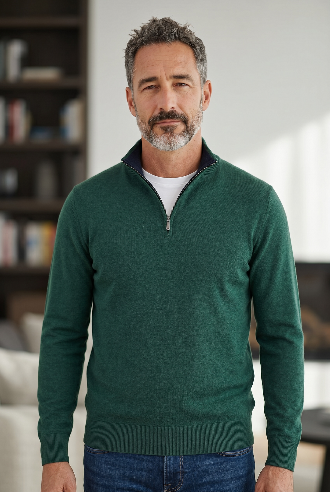 6TH SENSE RISE GREEN 1/2 ZIP SWEATER
