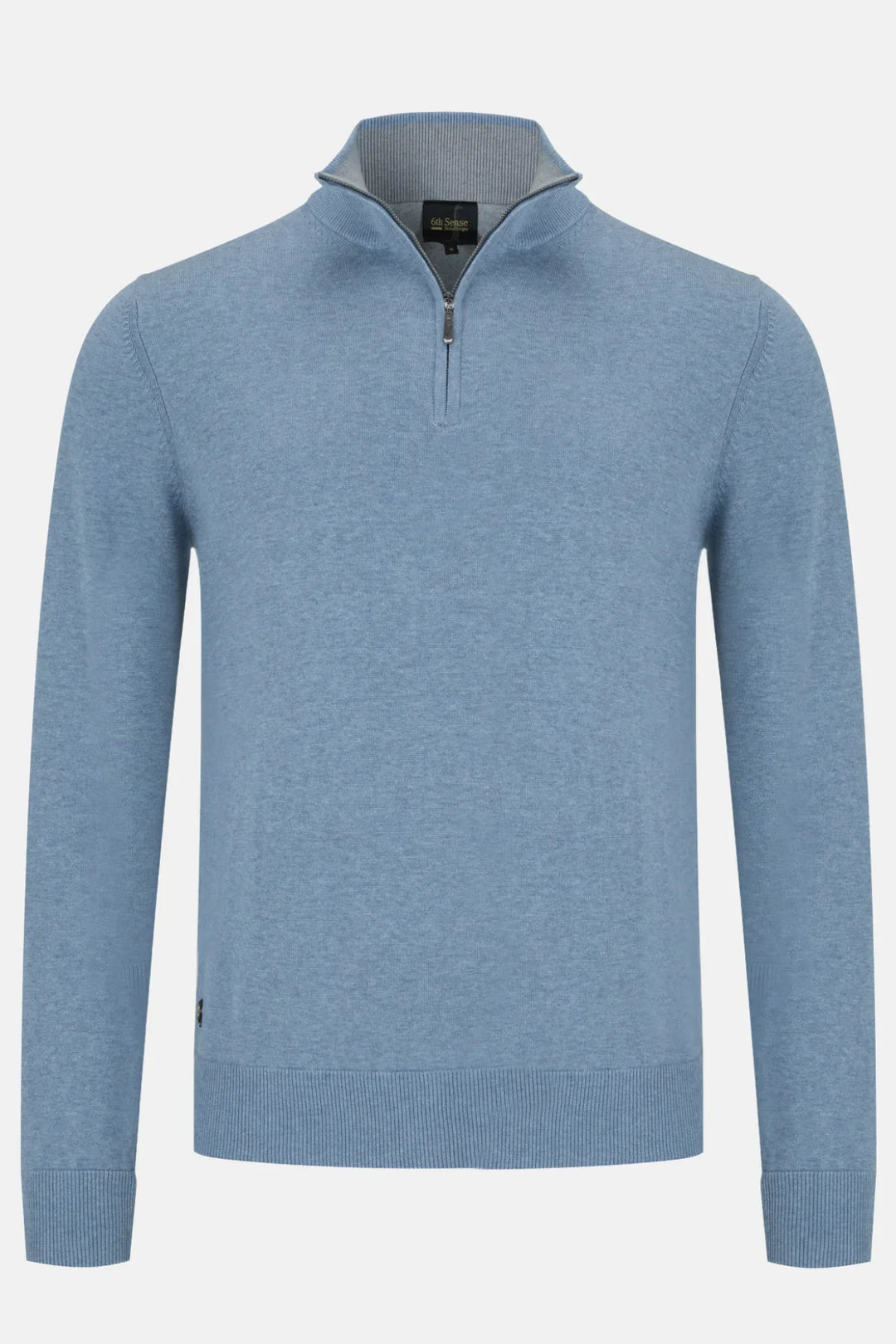 1/2 zip knit sweater, light blue with stand collar