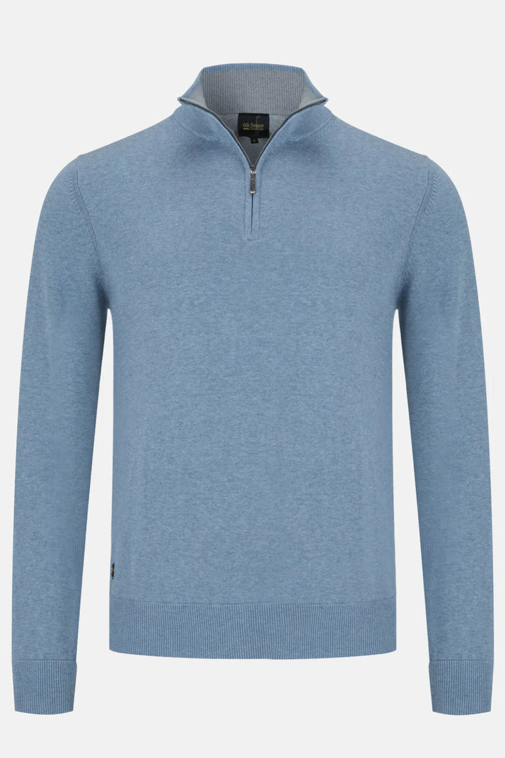1/2 zip knit sweater, light blue with stand collar