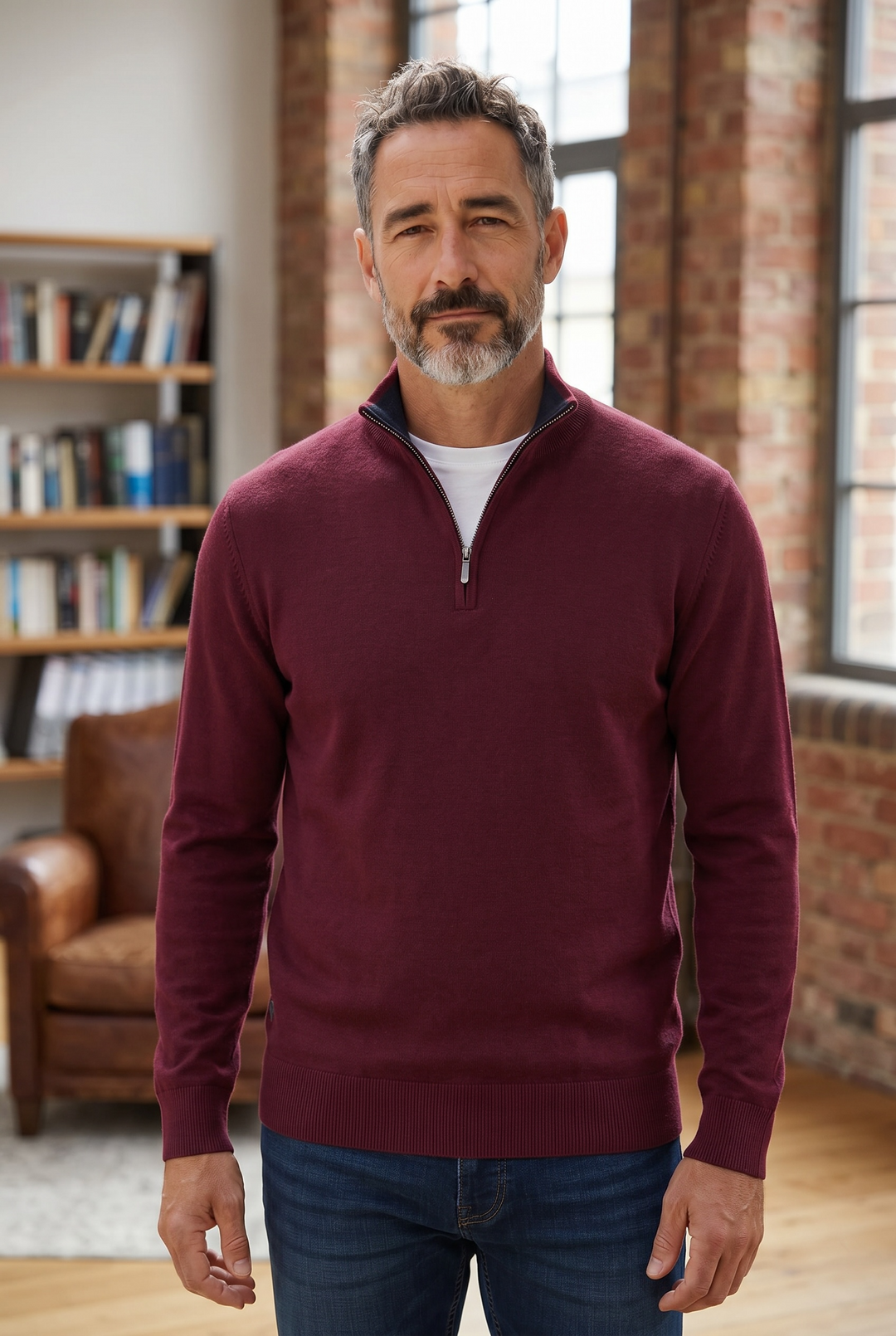6TH SENSE RISE WINE 1/2 ZIP SWEATER