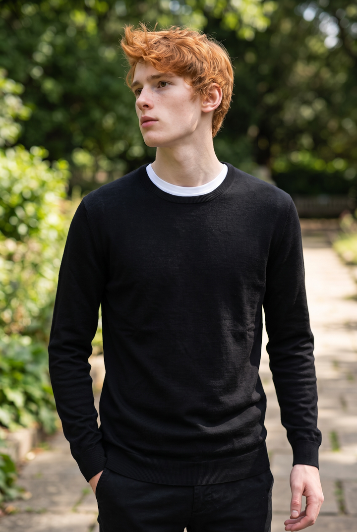 REMUS UOMO BLACK CREW SWEATER
