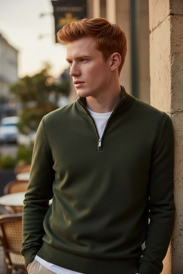 REMUS 1/2 ZIP KHAKI SWEATER