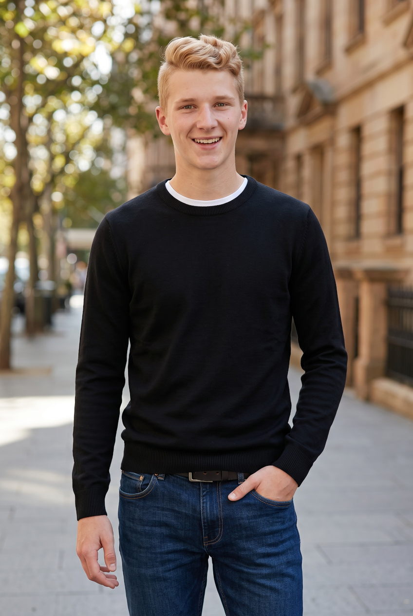 REMUS UOMO NAVY CREW SWEATER