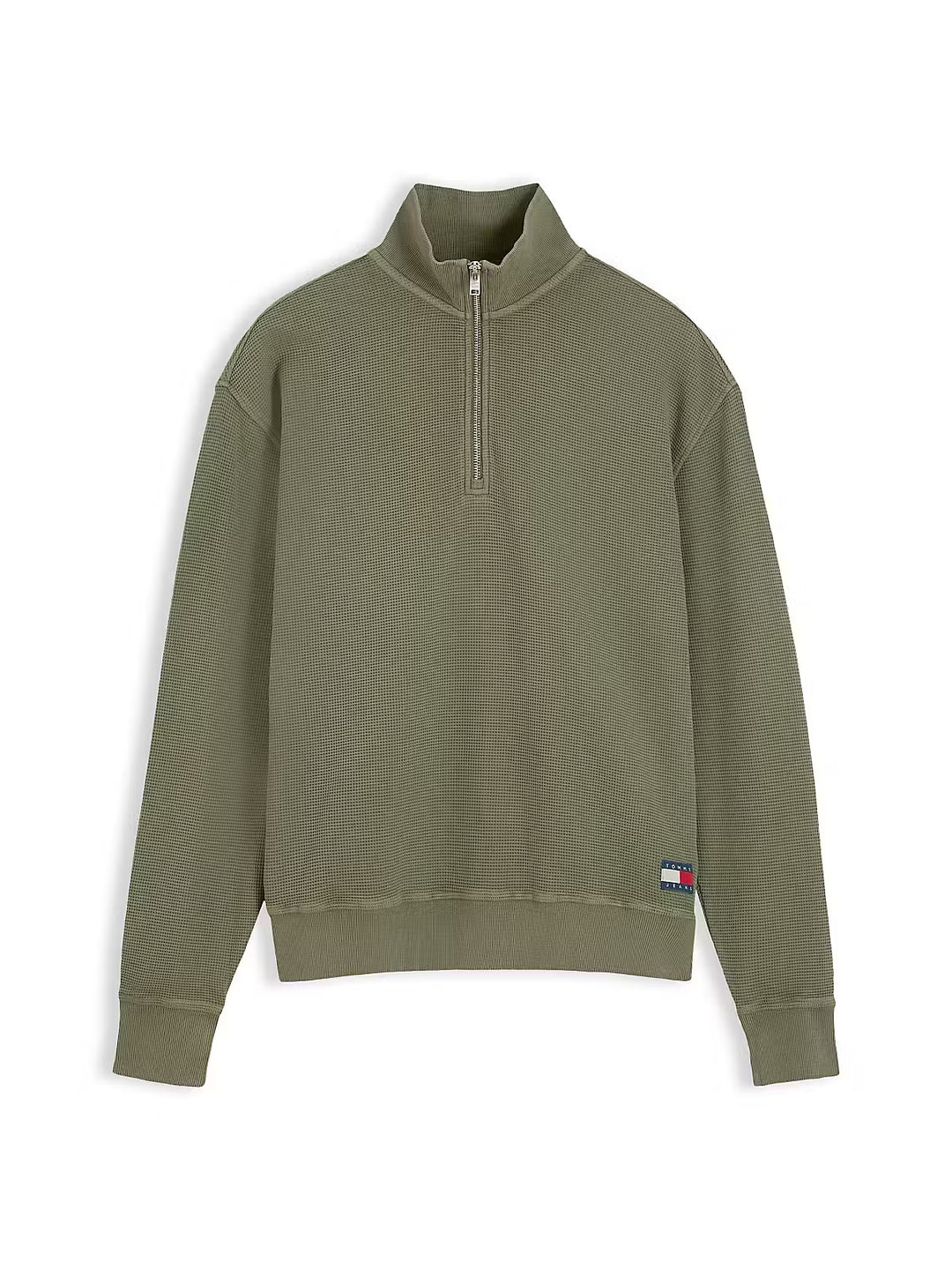TOMMY JEANS 1/2 ZIP GREEN RLX WASHED WAFFLE SWEAT