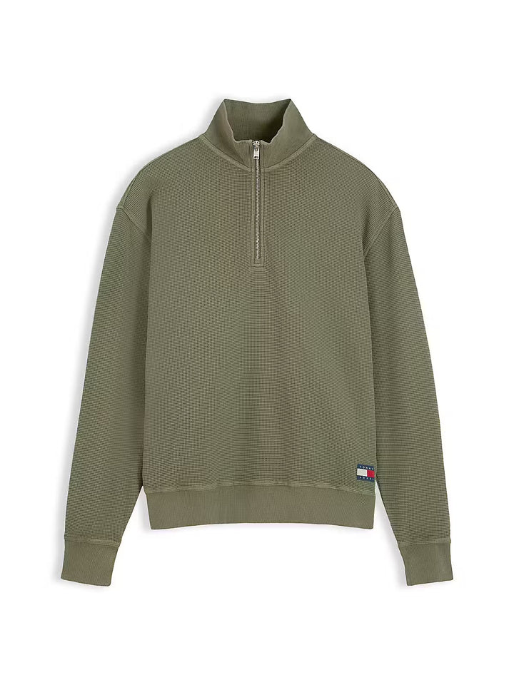 TOMMY JEANS 1/2 ZIP GREEN RLX WASHED WAFFLE SWEAT