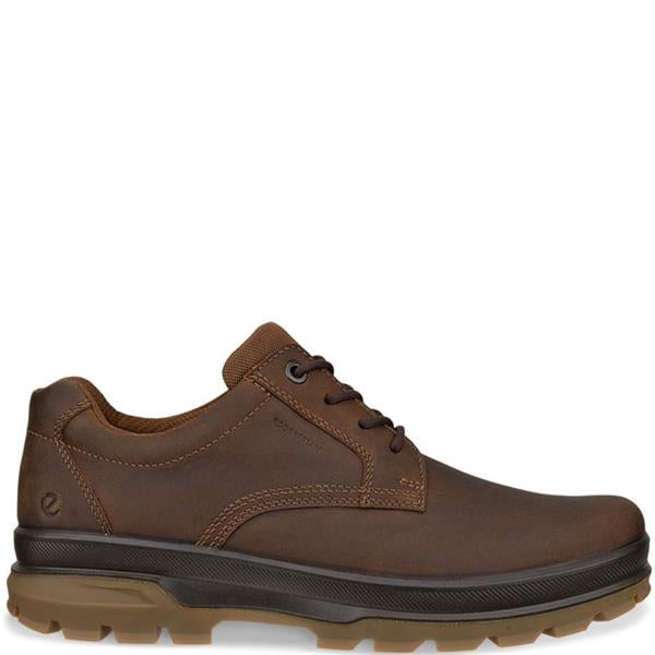 Brown lace-up waterproof track shoe with mesh collar and side stitching