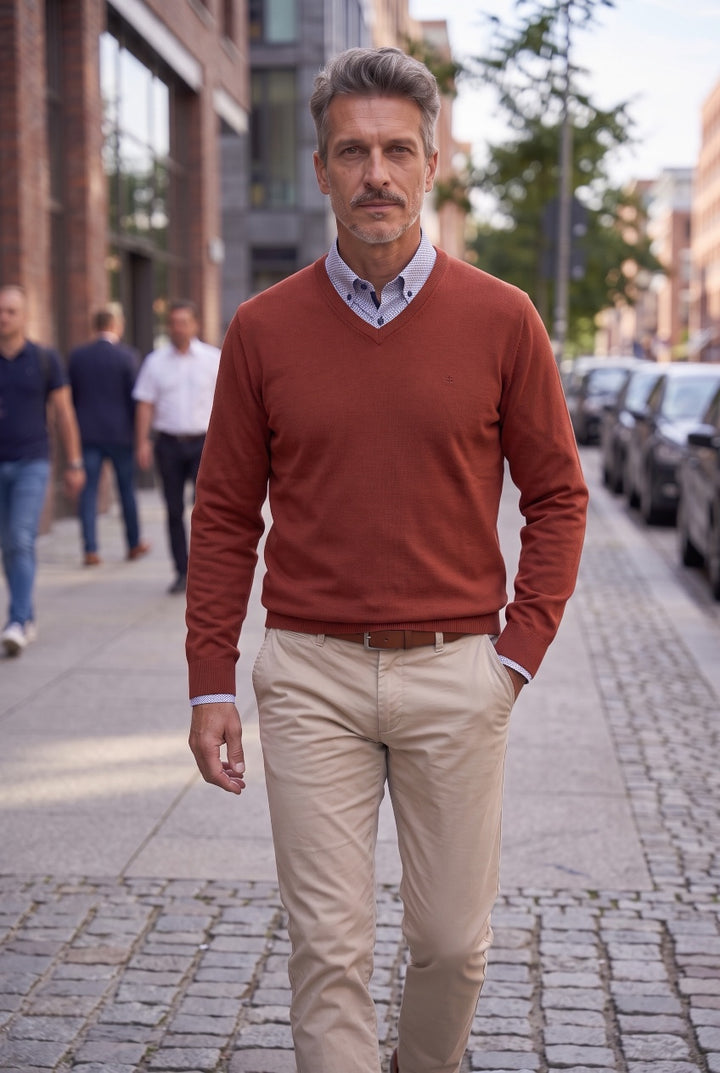 CASA MODA V NECK RUST SWEATER