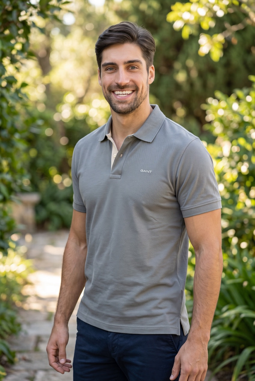 GANT GREY REG CONTRAST PIQUE SS POLO
