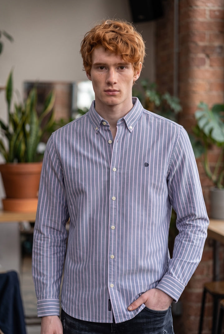 SUPERDRY NAVY/PINK STRIPE OXFORD LS SHIRT
