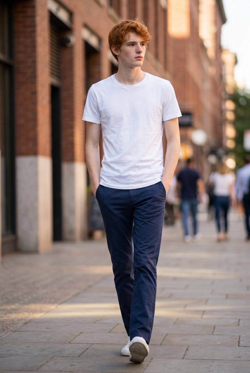 TOMMY JEANS navy Scanton chinos, slim fit with belt loops and zip fly