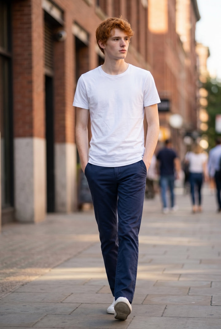 TOMMY JEANS navy Scanton chinos, slim fit with belt loops and zip fly