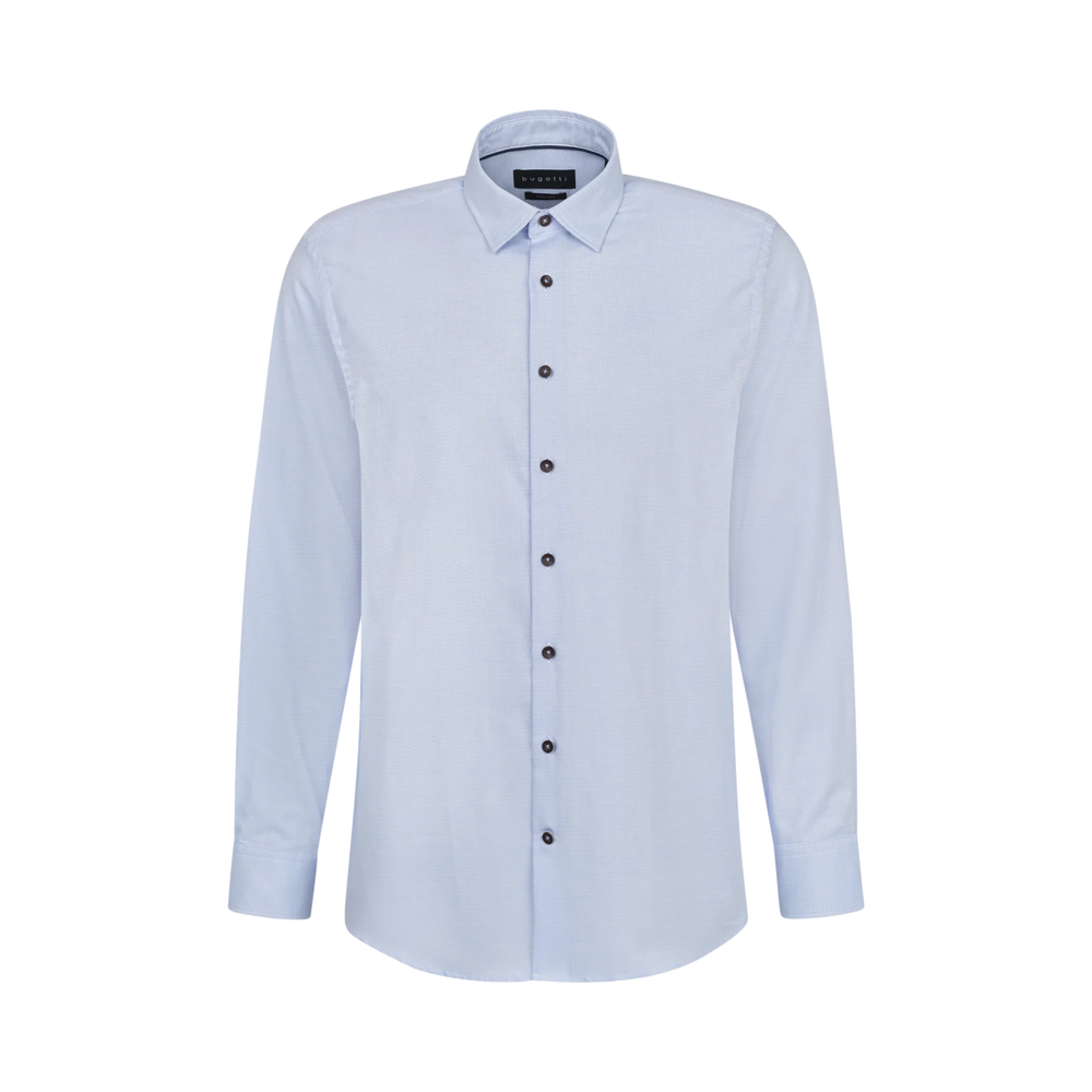 BUGATTI SIMON Blue shirt: light blue button-up, long sleeves, spread collar