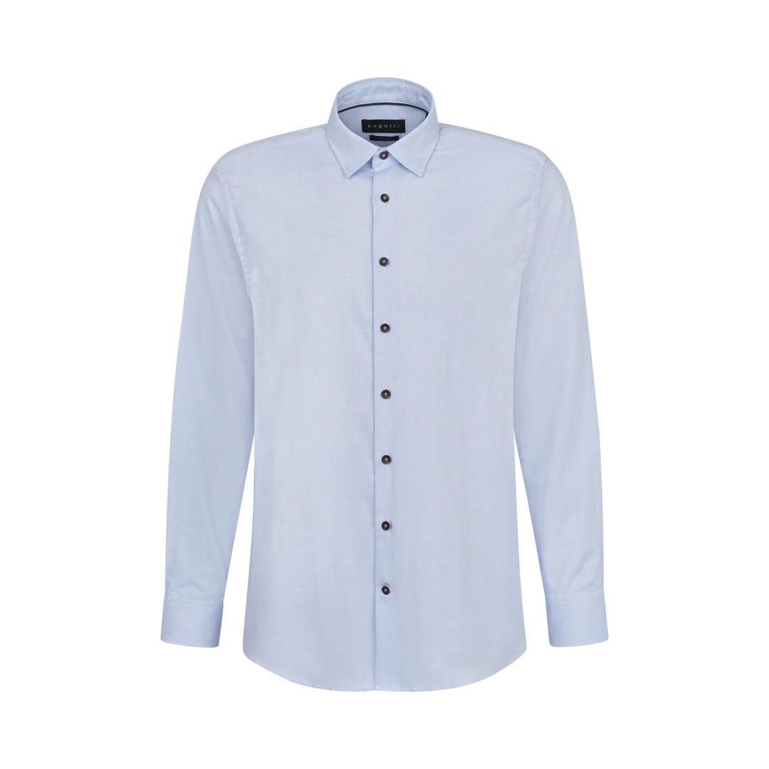 BUGATTI SIMON Blue shirt: light blue button-up, long sleeves, spread collar