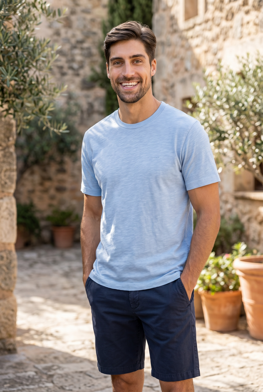 GANT WASHED SLUB SS BLUE TEE