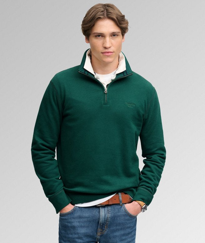 SUPERDRY GREEN ESS SERIF LOGO 1/2 ZIP SWEATSHIRT