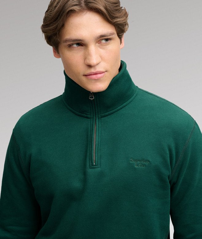 SUPERDRY GREEN ESS SERIF LOGO 1/2 ZIP SWEATSHIRT