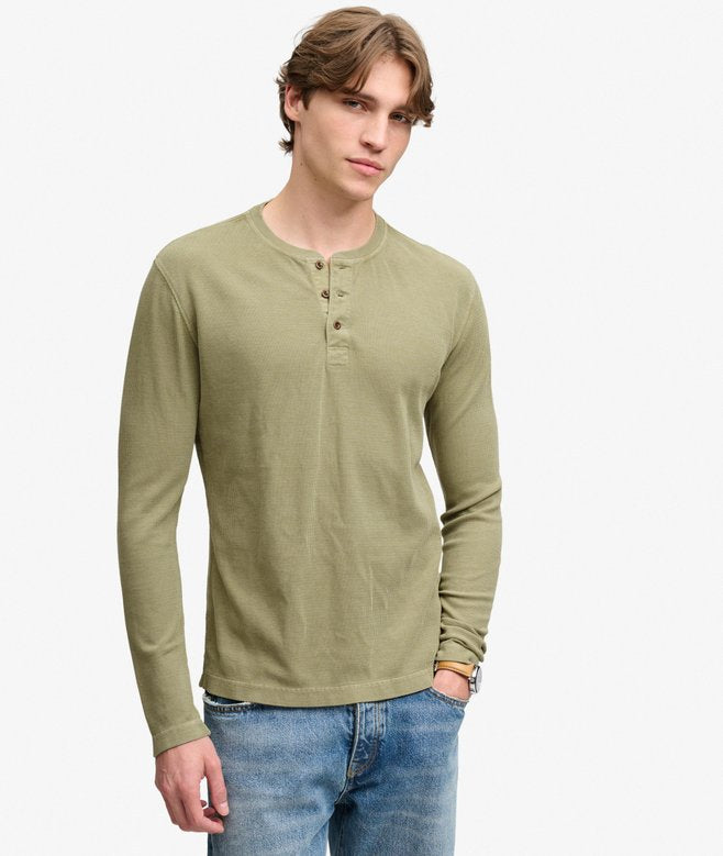 SUPERDRY KHAKI WAFFLE LS HENLEY TOP