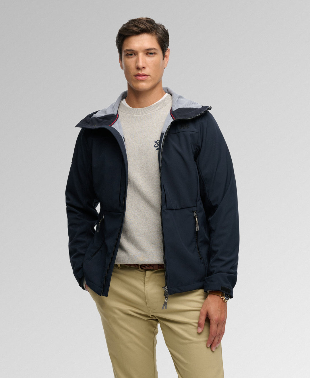 SUPERDRY NAVY HOODED SOFTSHELL TREKKER JACKET