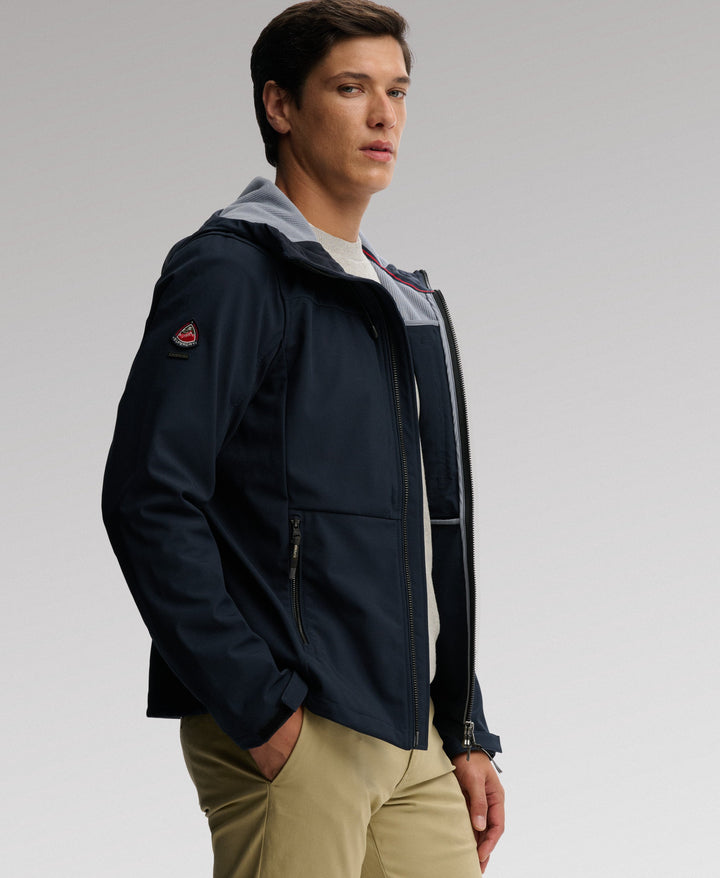SUPERDRY NAVY HOODED SOFTSHELL TREKKER JACKET
