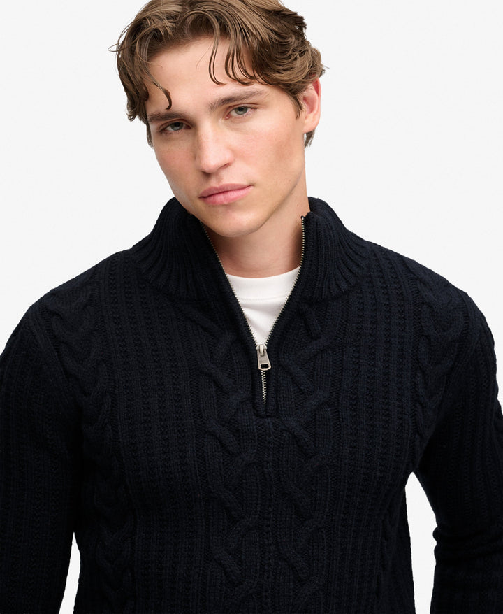 SUPERDRY NAVY JACOB CABLE 1/2 ZIP KNIT
