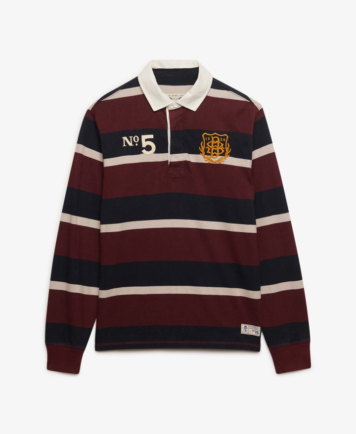 SUPERDRY NAVY STRIPED DOUBLE EMBLEM RUGBY SHIRT