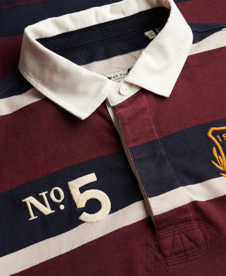 SUPERDRY NAVY STRIPED DOUBLE EMBLEM RUGBY SHIRT