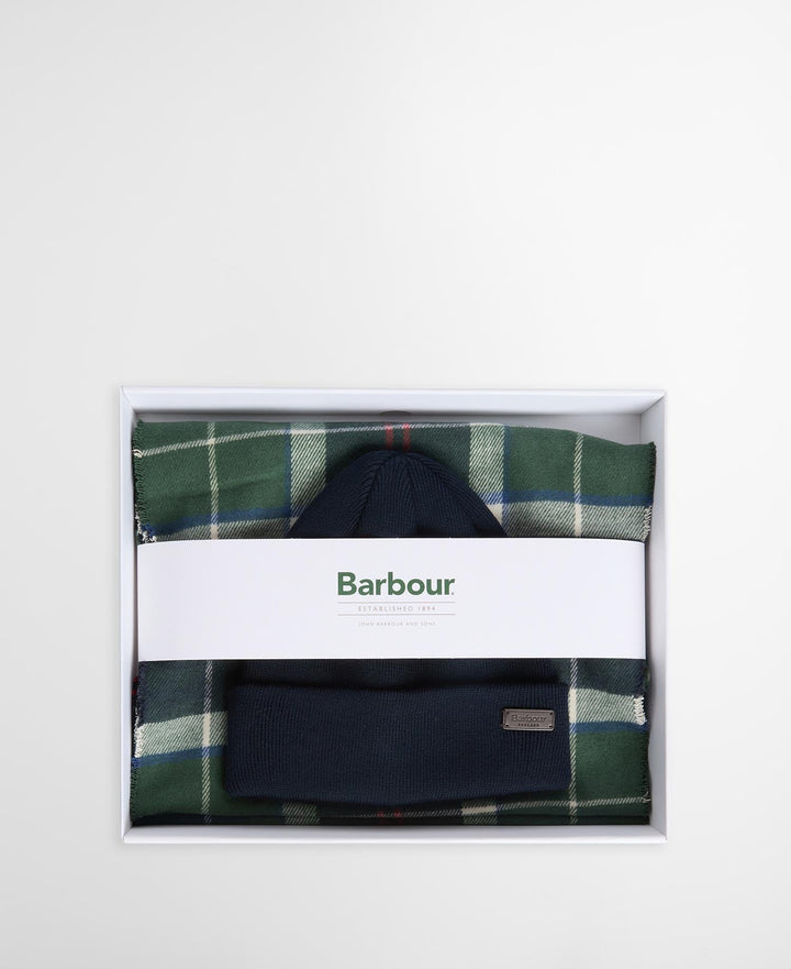 Barbour beanie and plaid scarf gift box set