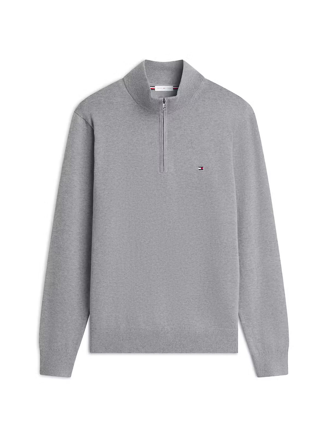 TOMMY HILFIGER  GREY HEATHER ESS COTTON ZIP MOCK SWEATER