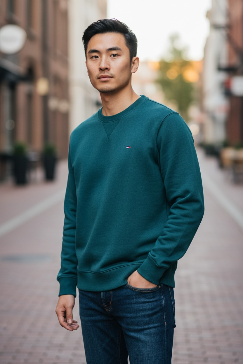 TOMMY JEANS CREW TEAL SWEAT